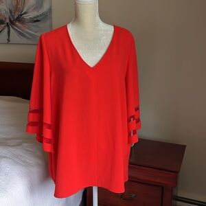 Red Bell Sleeve Blouse with Ruffled Relaxed Fit